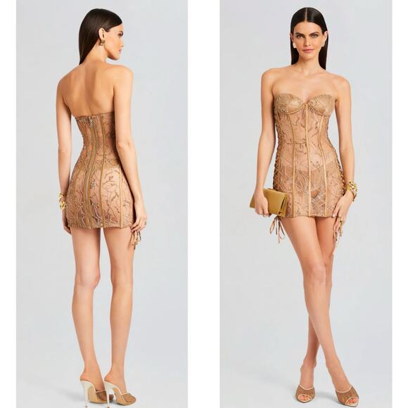 Retrofete Matilda Strapless Lace Sequin Corset Bustier Sheer Mini Dress Sz S - Picture 1 of 12